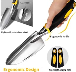 image-Gardening Hand Tools 3 Piece Set - Heavy Duty Garden Trowel, Transplanter, Hand Rake - Ergo Grip Handle - Bend-Proof & Rust-Proof Design