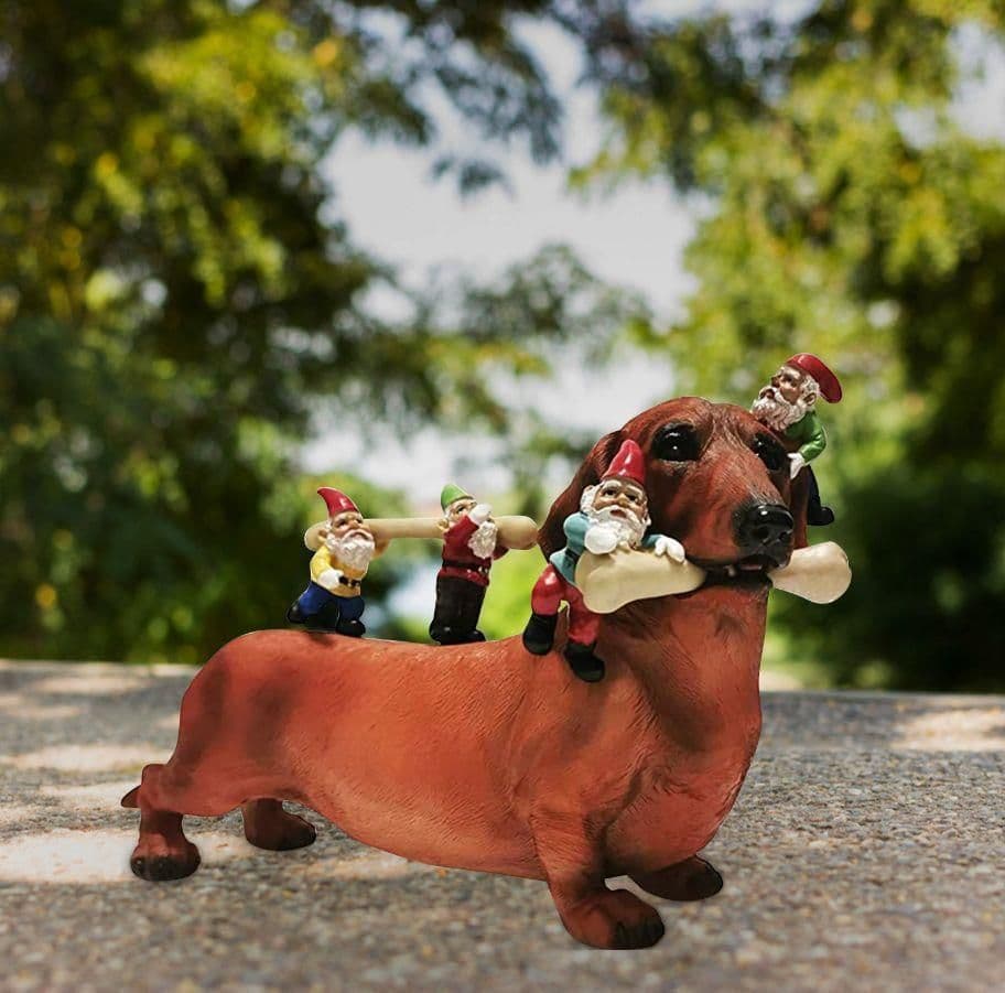 image-New Resin Garden Decoration Gardening Sausage Dog Eating Bones Statue Micro Landscape Crafts