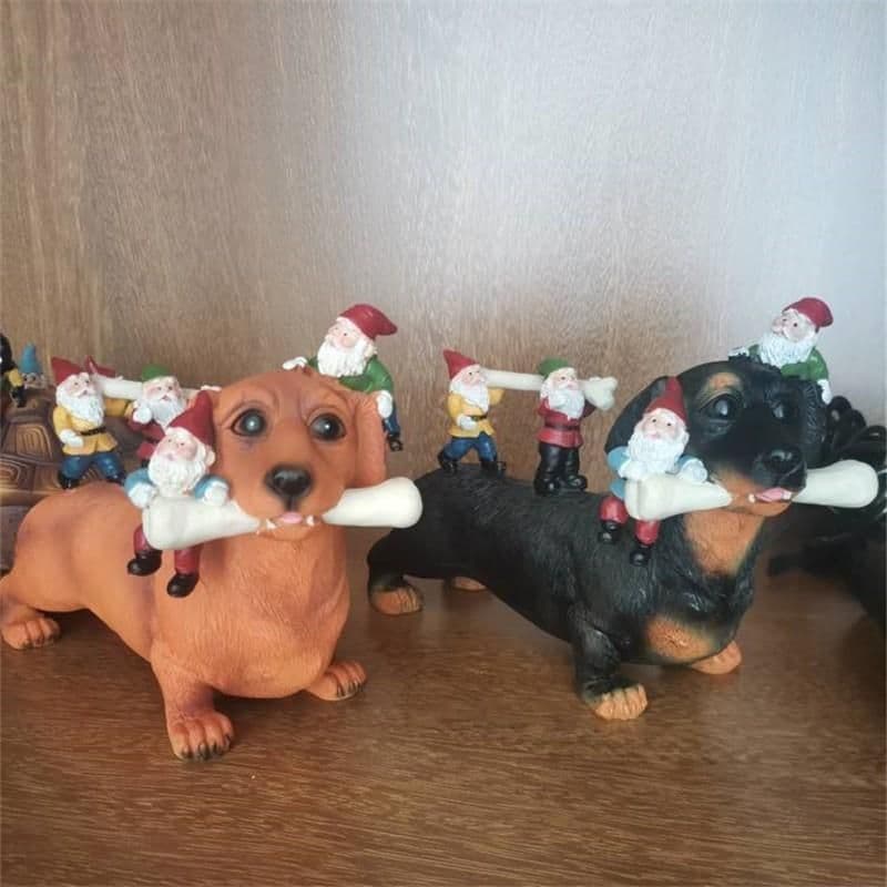 image-New Resin Garden Decoration Gardening Sausage Dog Eating Bones Statue Micro Landscape Crafts