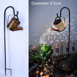 image-Enchanted Watering Can Outdoor Solar Watering Can Ornament Lamp Garden Art Light Decoration Hollow-out Iron Shower LED Lights