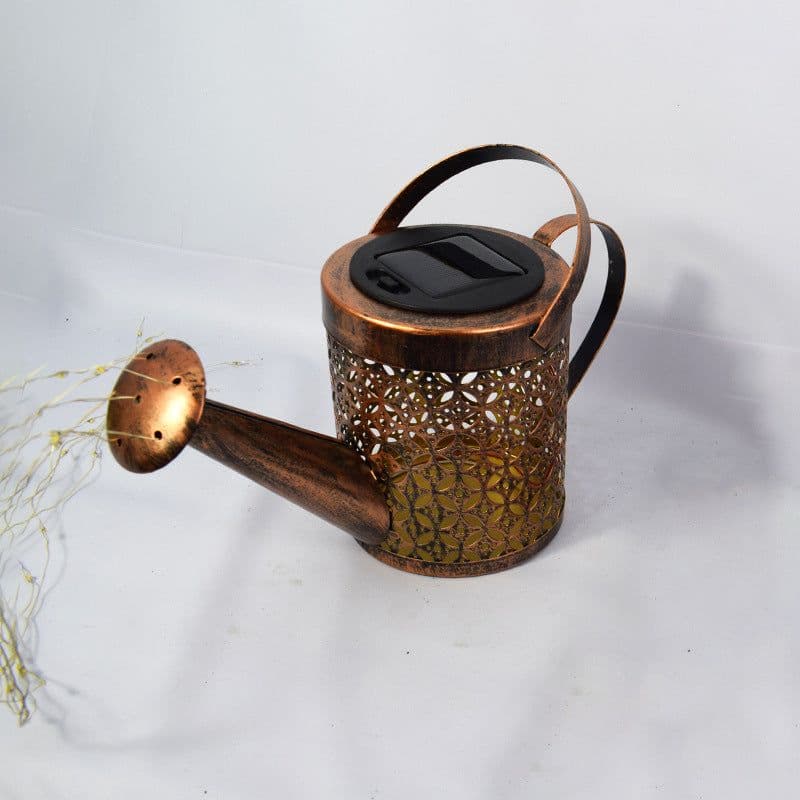 image-Enchanted Watering Can Outdoor Solar Watering Can Ornament Lamp Garden Art Light Decoration Hollow-out Iron Shower LED Lights