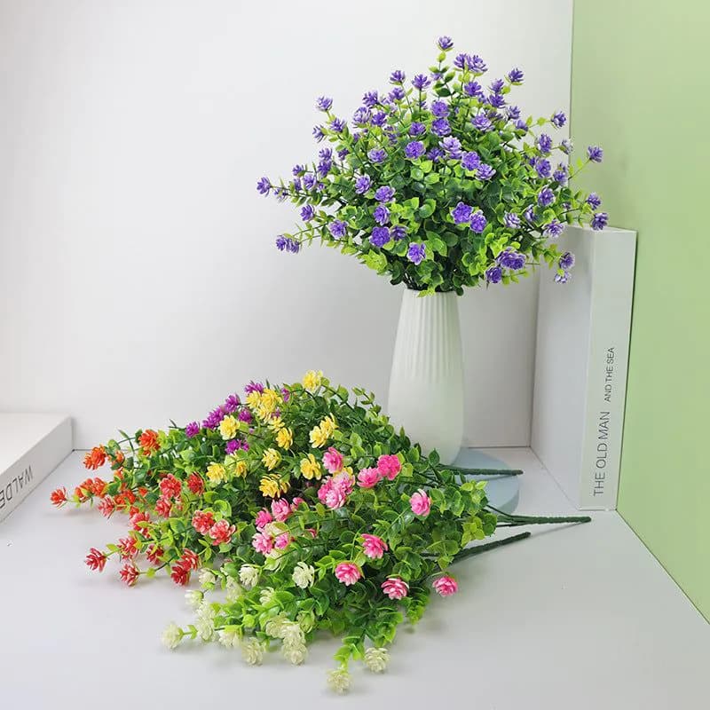 image-Eucalyptus Camellia Simulation Plastic Wedding Gardening Decorative Fake Flower 7 Fork 35 Head