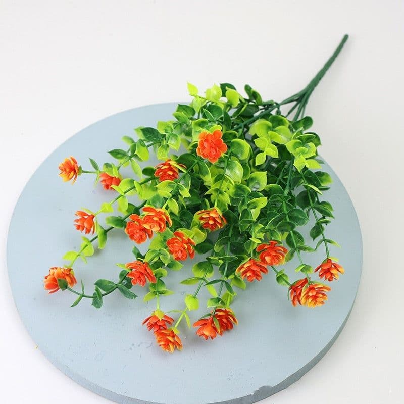 image-Eucalyptus Camellia Simulation Plastic Wedding Gardening Decorative Fake Flower 7 Fork 35 Head
