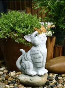 image-Balcony Garden Decoration Courtyard Layout Cute Cat Ornaments Solar Lights Outdoor Creative Resin Animal Sculptures