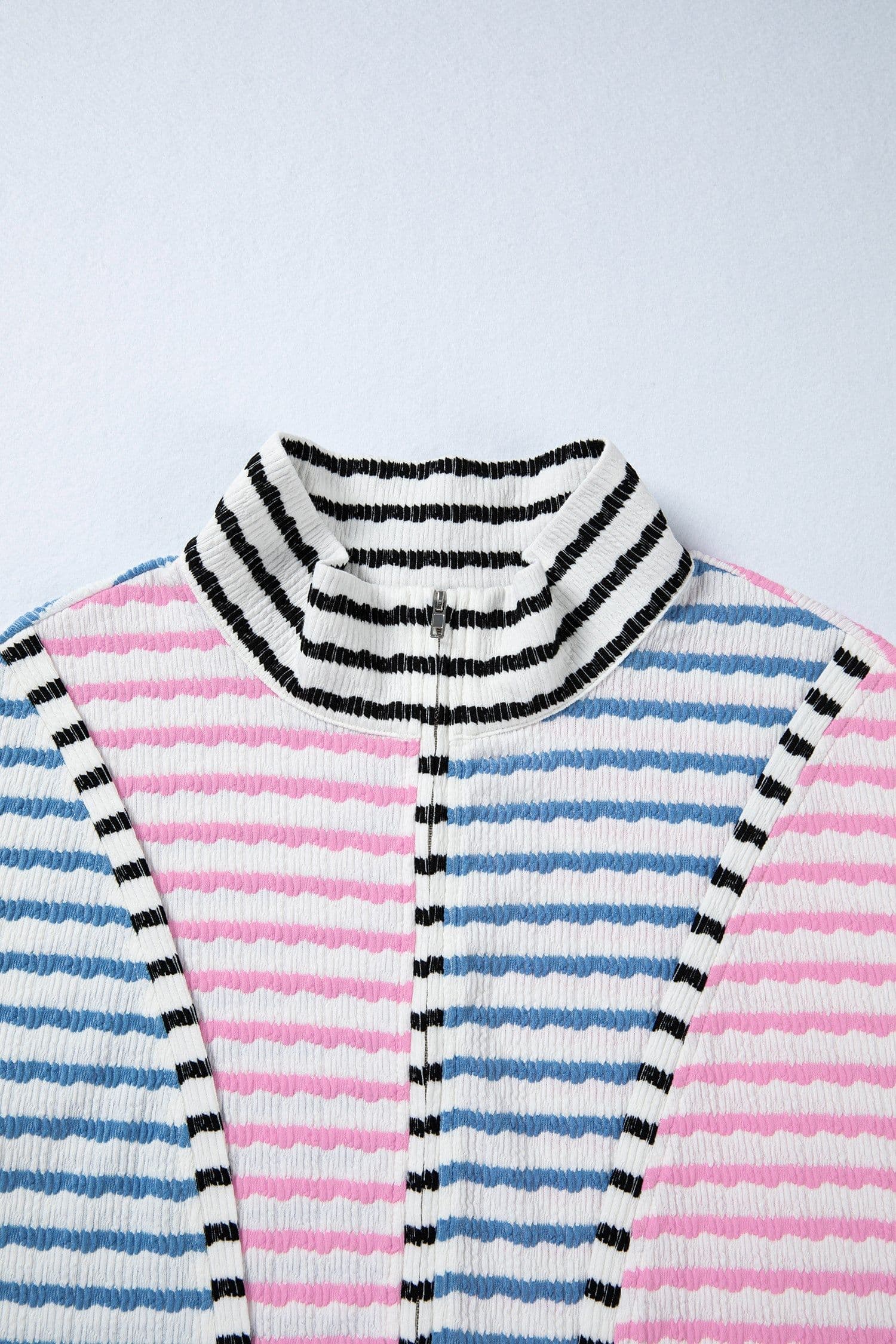 image-Striped Color Block Half Zip Top - Drop Shoulder