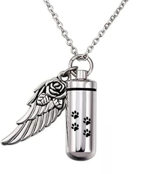 image-Cylindrical urn wing pendant, perfume bottle jewelry