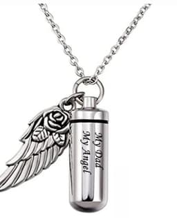image-Cylindrical urn wing pendant, perfume bottle jewelry