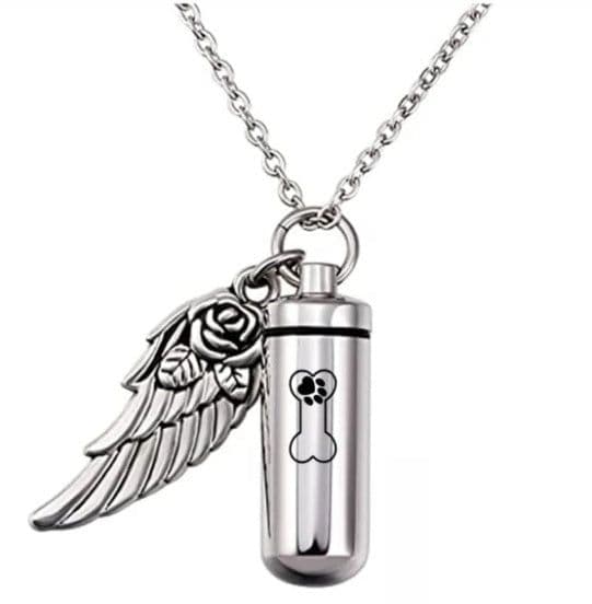 image-Cylindrical urn wing pendant, perfume bottle jewelry