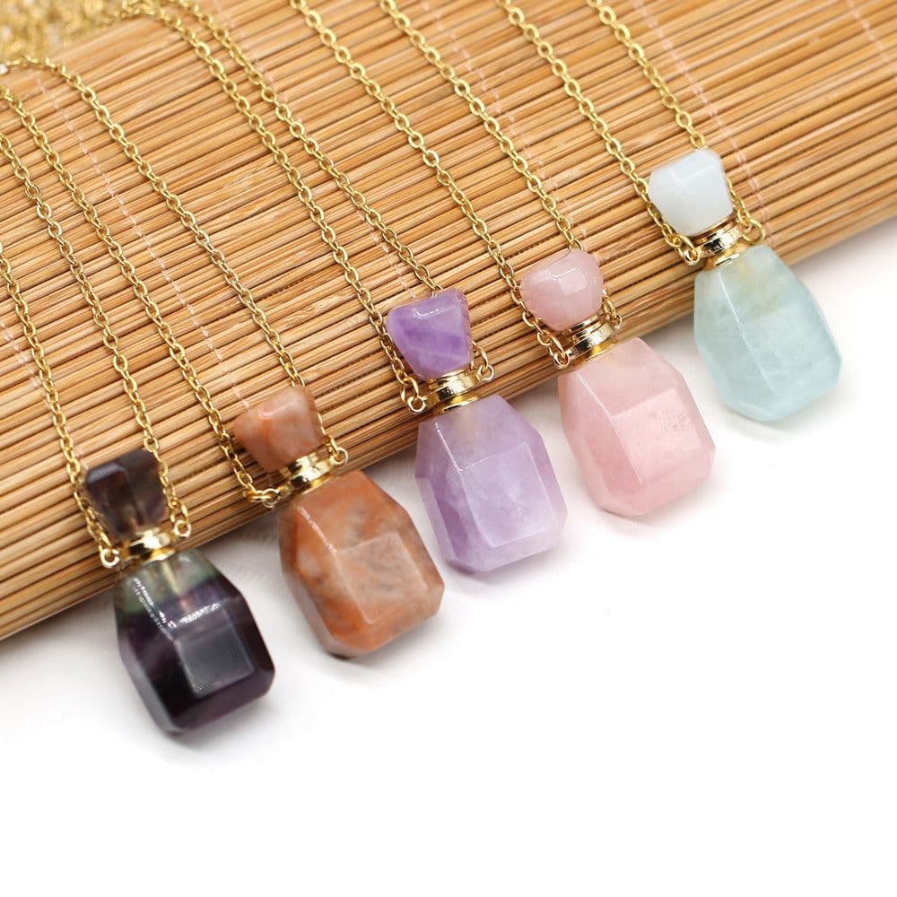 image-Exquisite Natural Stone Necklace Perfume Bottle Pendant