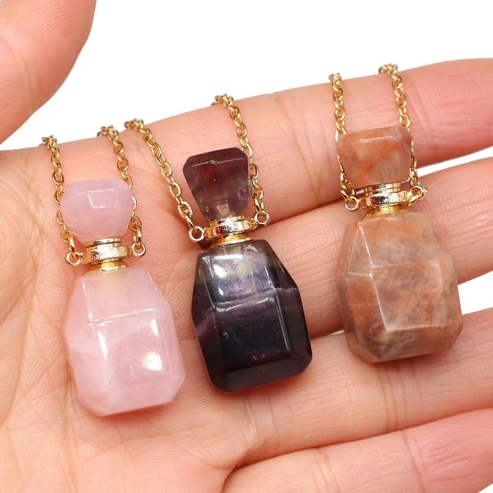 image-Exquisite Natural Stone Necklace Perfume Bottle Pendant