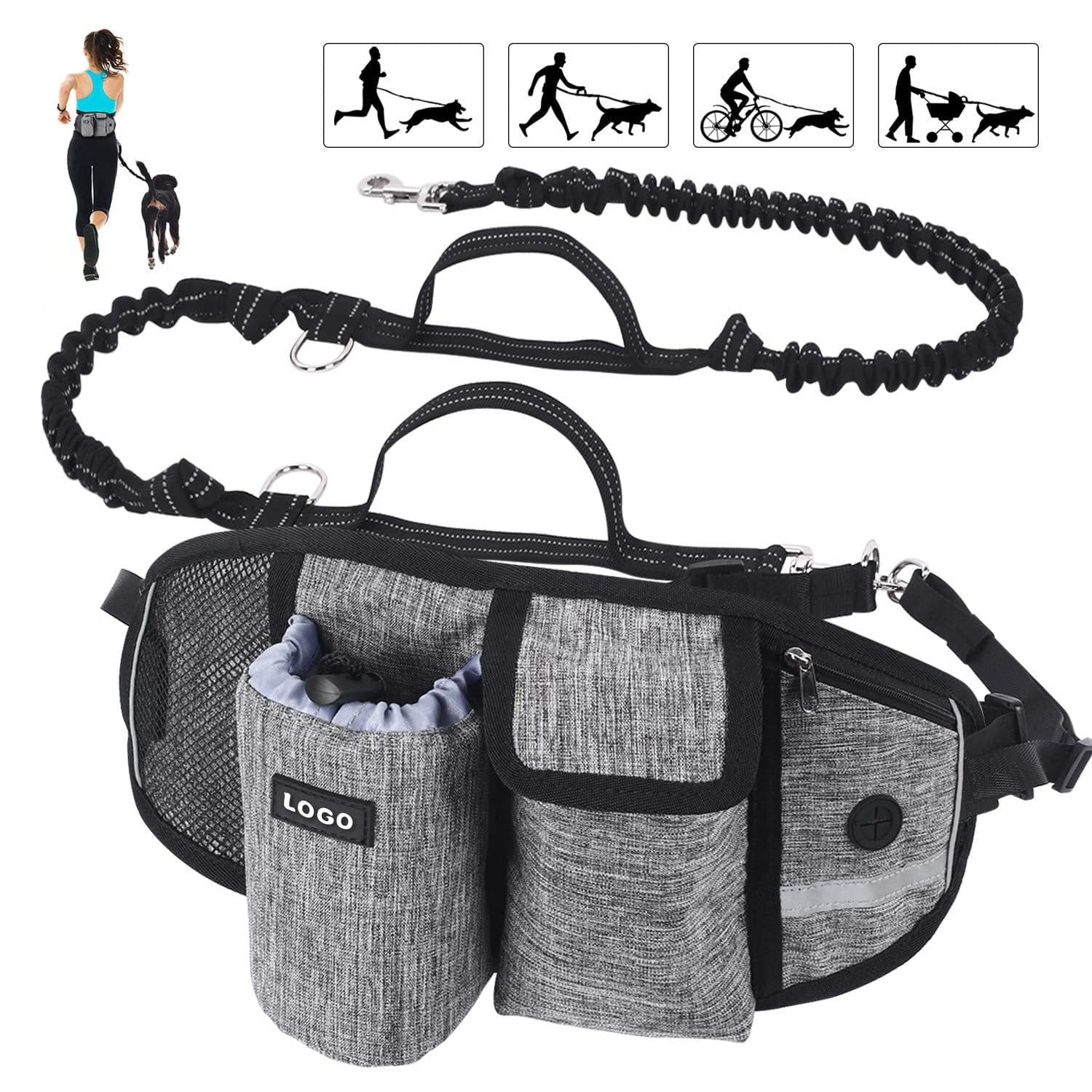 image-Dog Training Leash Waist Bag Hands-Free Outdoor Pet Running Walking Leash Portable Dog Food Water Cup Storage Bags