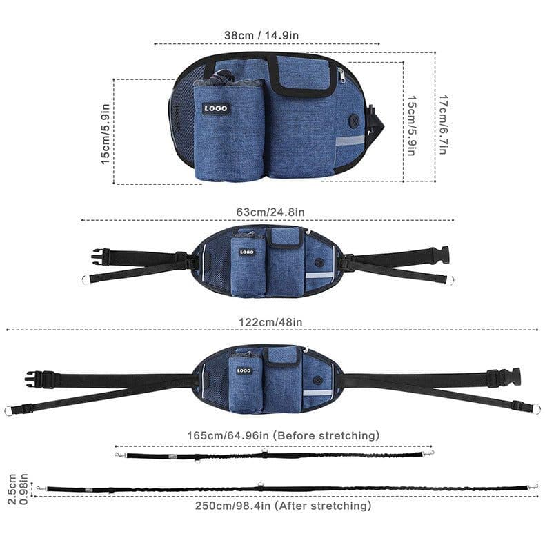 image-Dog Training Leash Waist Bag Hands-Free Outdoor Pet Running Walking Leash Portable Dog Food Water Cup Storage Bags