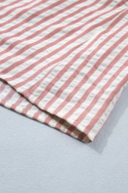 image-Pink Stripe Leopard Trim V Neck Button Down Shirt