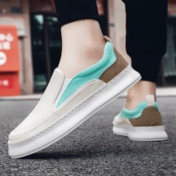image-Breathable Canvas Round Toe Slip On Youth Men's Shoes