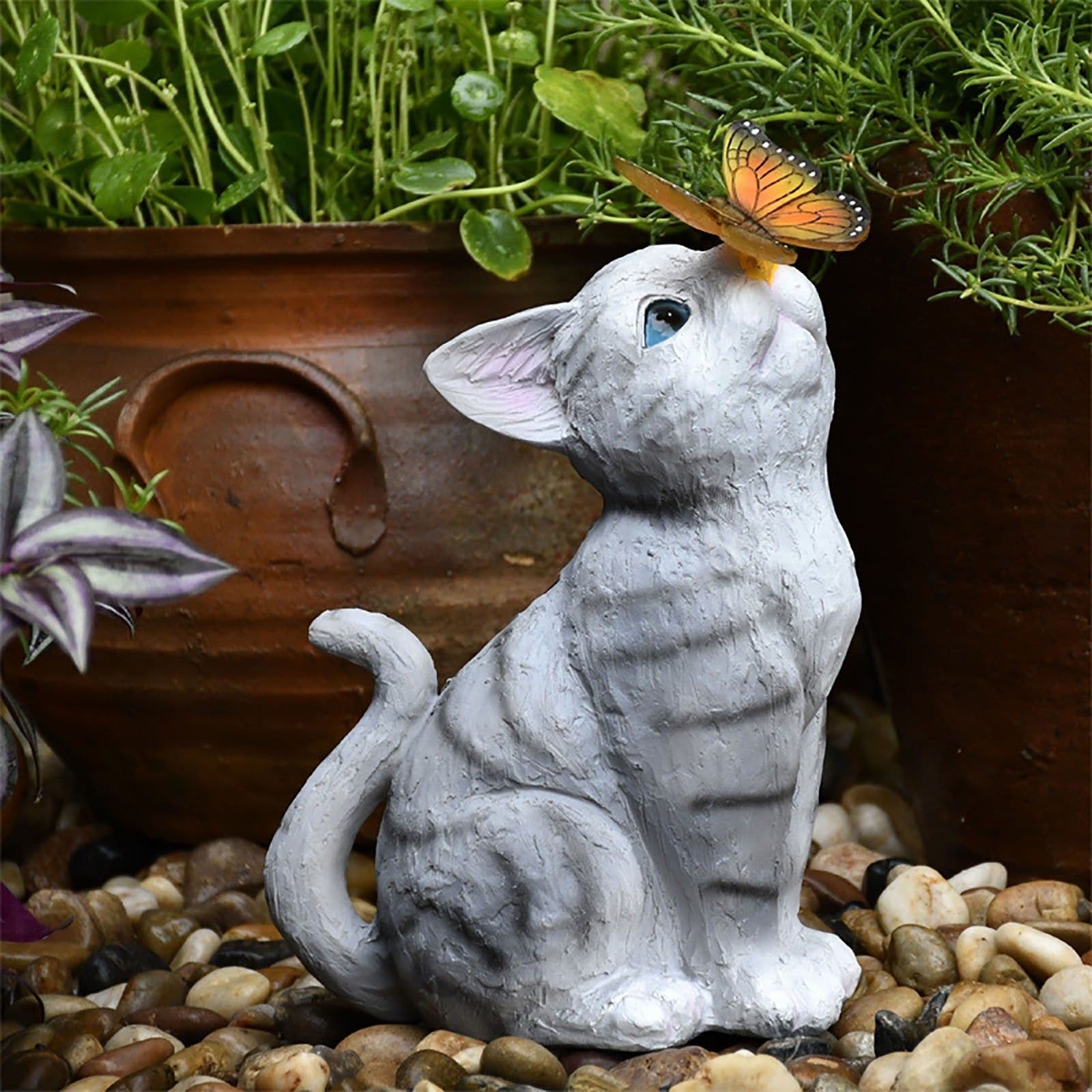 image-Balcony Garden Decoration Courtyard Layout Cute Cat Ornaments Solar Lights Outdoor Creative Resin Animal Sculptures