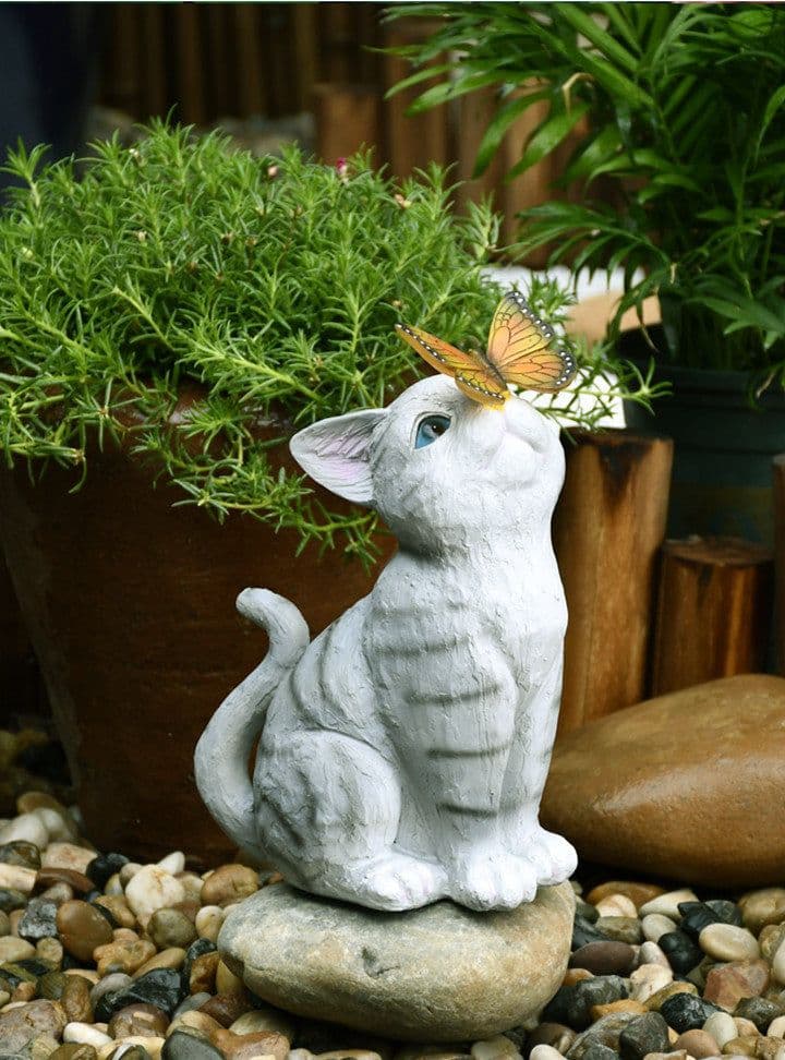 image-Balcony Garden Decoration Courtyard Layout Cute Cat Ornaments Solar Lights Outdoor Creative Resin Animal Sculptures