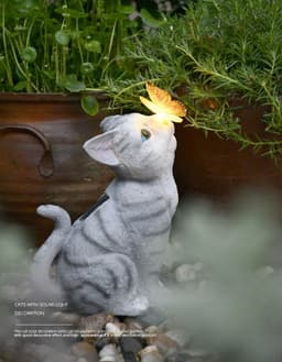 image-Balcony Garden Decoration Courtyard Layout Cute Cat Ornaments Solar Lights Outdoor Creative Resin Animal Sculptures