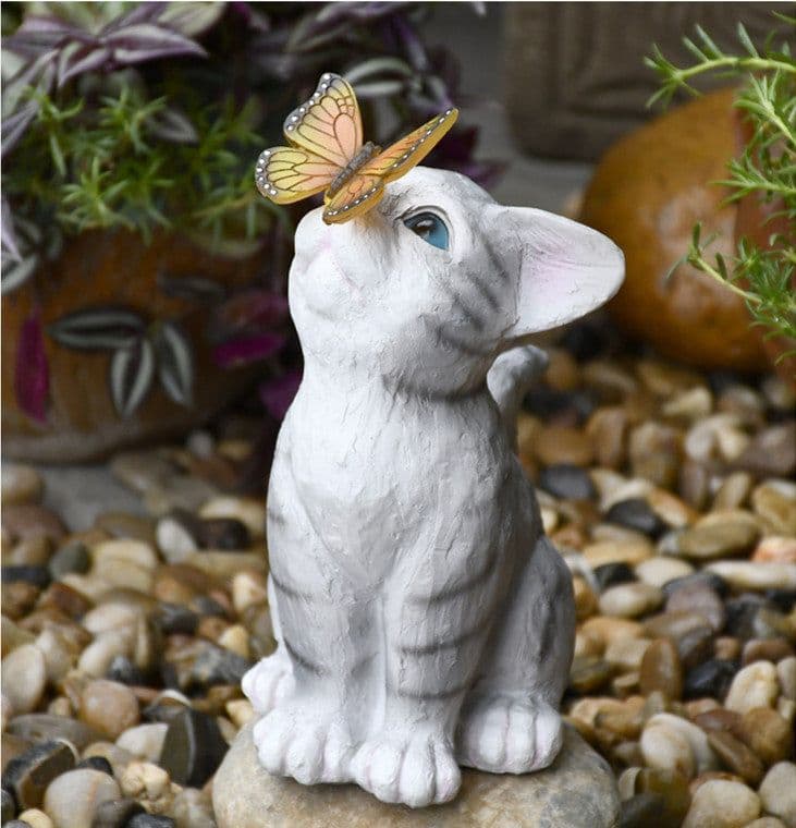 image-Balcony Garden Decoration Courtyard Layout Cute Cat Ornaments Solar Lights Outdoor Creative Resin Animal Sculptures