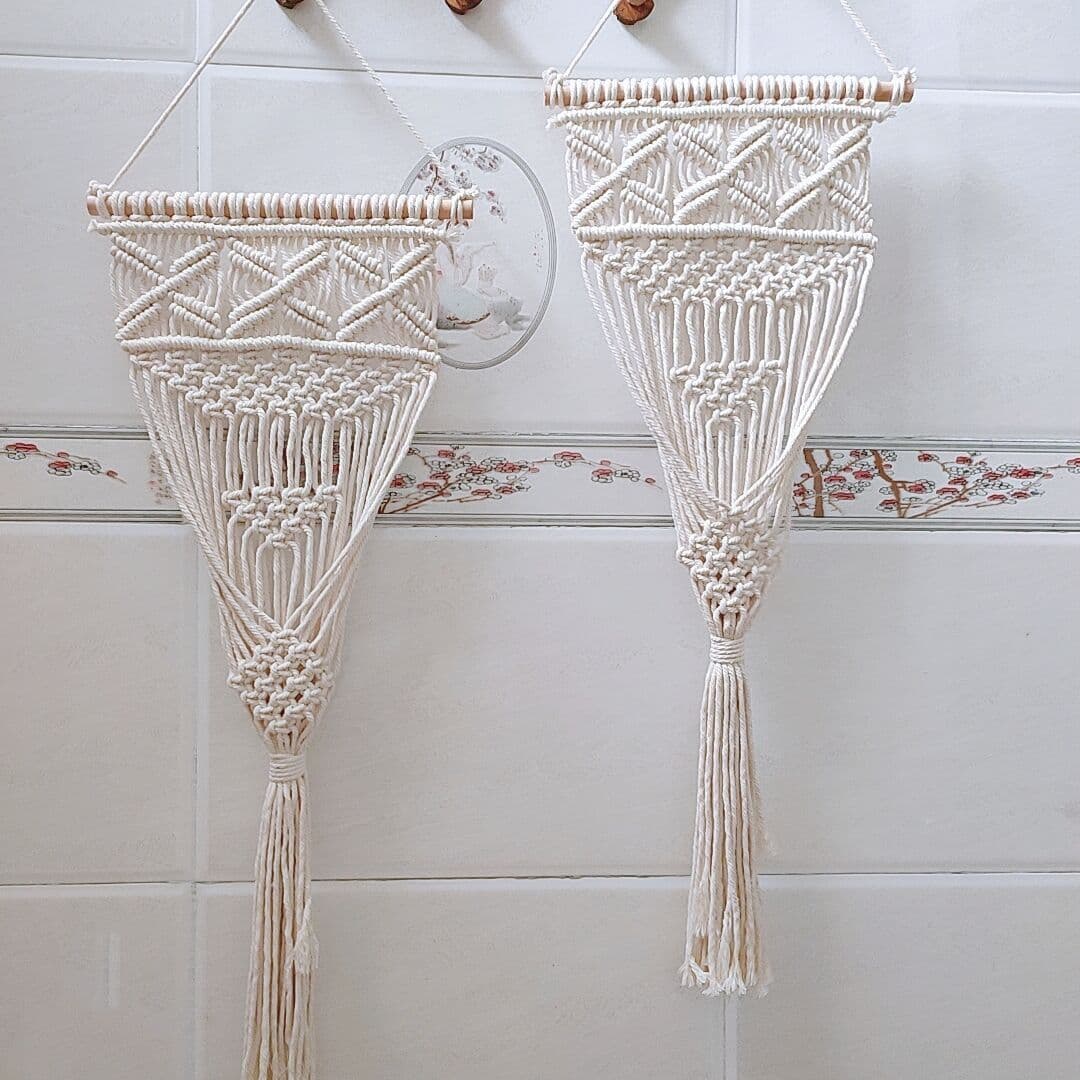 image-Nordic Style Woven Cotton Hanging Basket Gardening Hanging Net Pocket Flower Basket