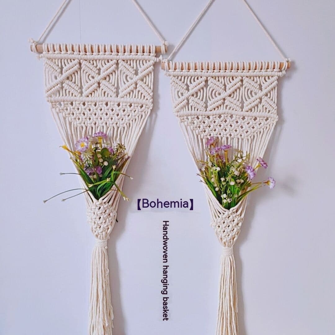 image-Nordic Style Woven Cotton Hanging Basket Gardening Hanging Net Pocket Flower Basket
