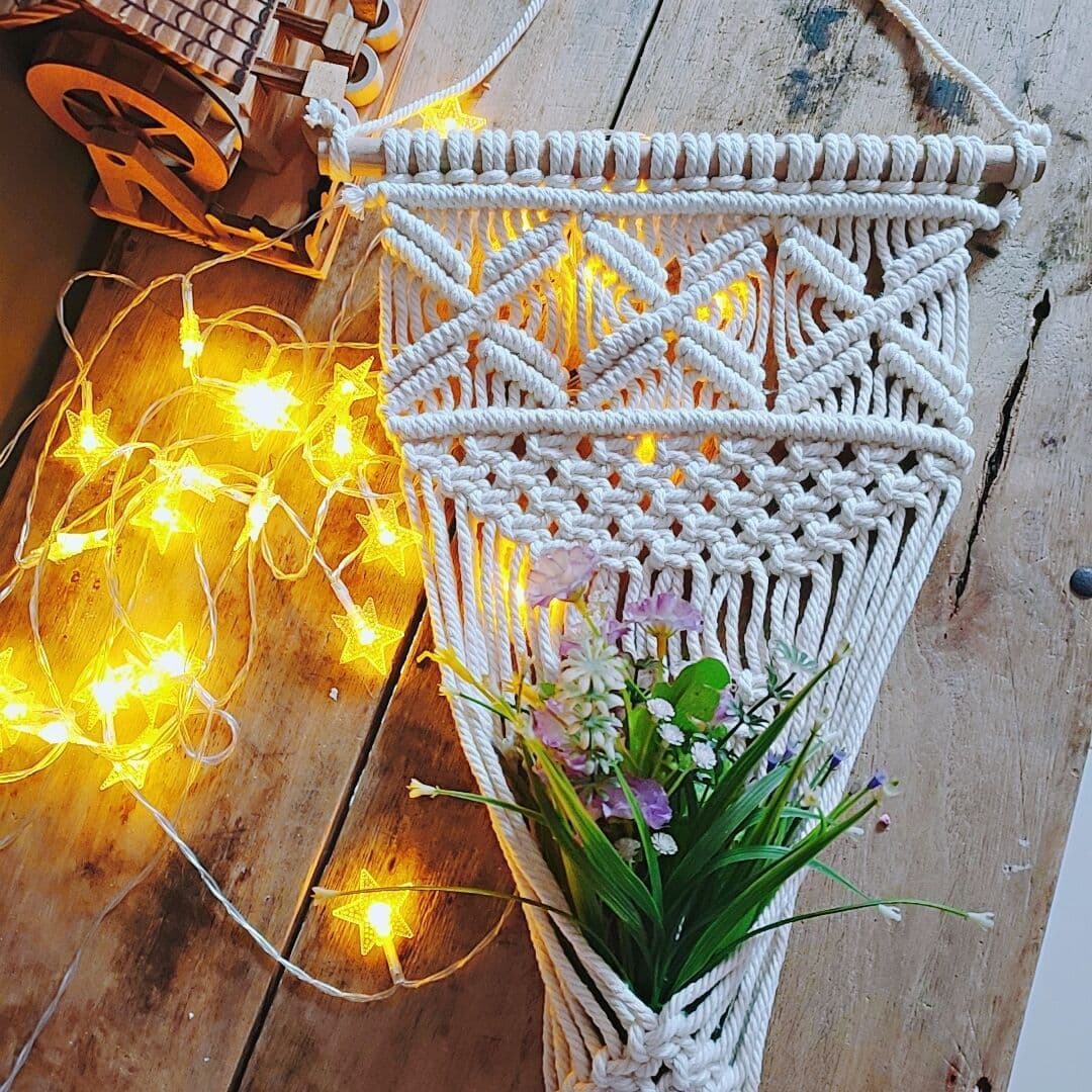 image-Nordic Style Woven Cotton Hanging Basket Gardening Hanging Net Pocket Flower Basket
