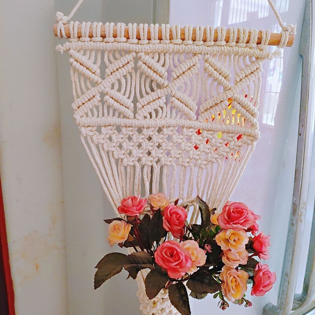 image-Nordic Style Woven Cotton Hanging Basket Gardening Hanging Net Pocket Flower Basket
