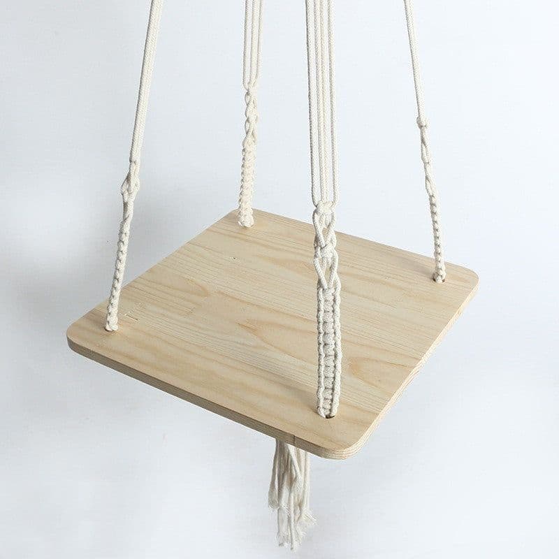 image-Wooden Flower Pot Tray Gardening Simple Square Bracket Cotton Rope Wood