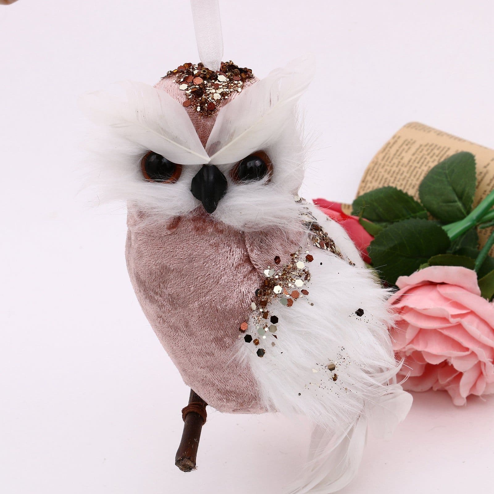image-Simulation Feather Owl Art Outdoor Garden Gardening Decoration Bionic Pendant