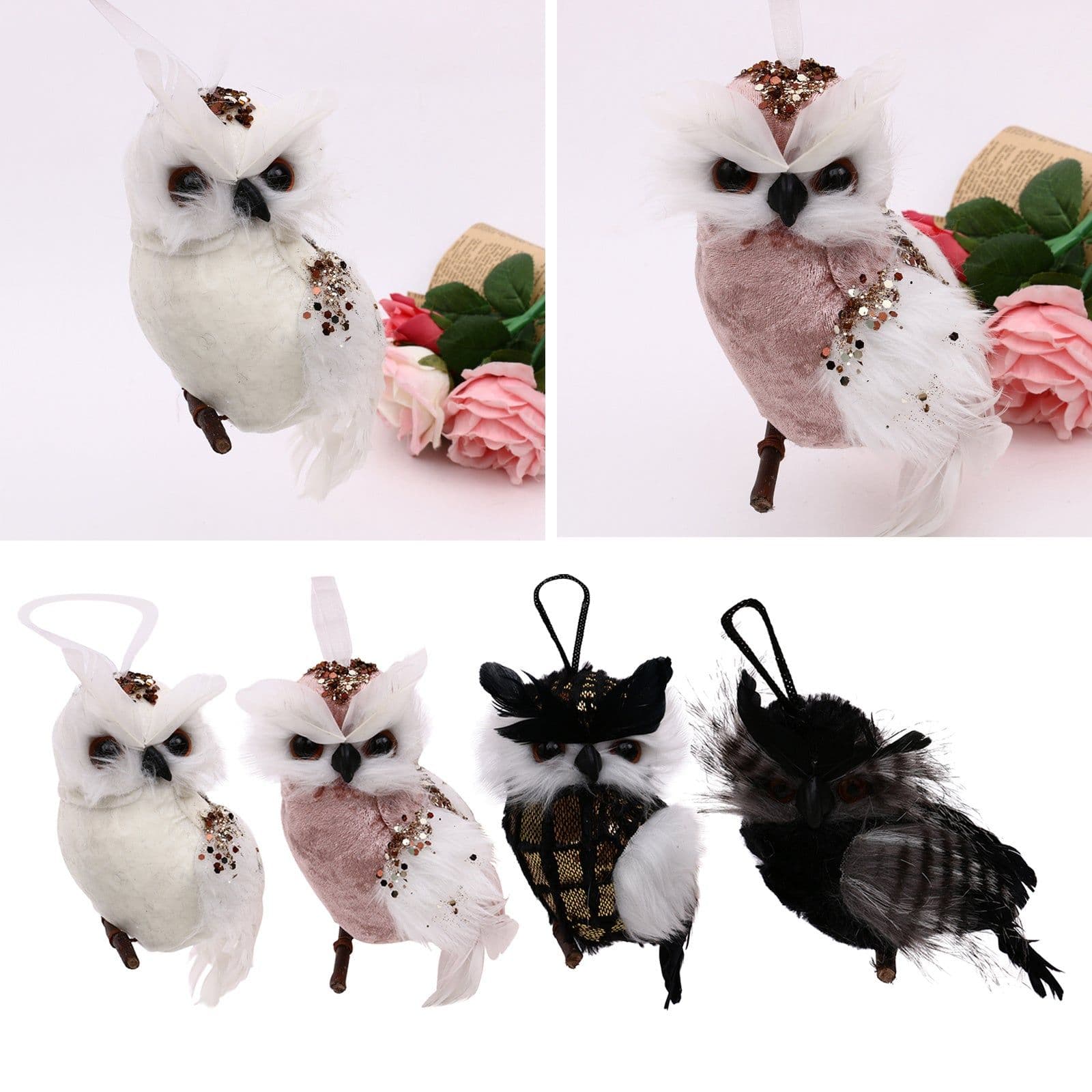 image-Simulation Feather Owl Art Outdoor Garden Gardening Decoration Bionic Pendant