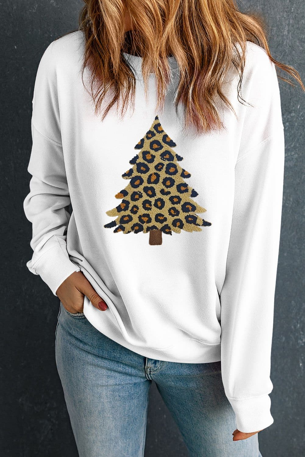 image-White Plush Leopard Tree Sweatshirt Drop Shoulder