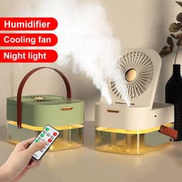 image-Humidifier Spray Fan Portable Fan Air Cooler Air Humidifier USB Mist Fan Desktop Fan With Night Light For Summer Home Appliance