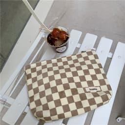 image-Portable Corduroy Chessboard Clutch Buggy Bag