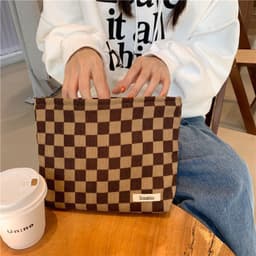 image-Portable Corduroy Chessboard Clutch Buggy Bag