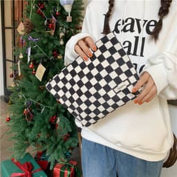 image-Portable Corduroy Chessboard Clutch Buggy Bag