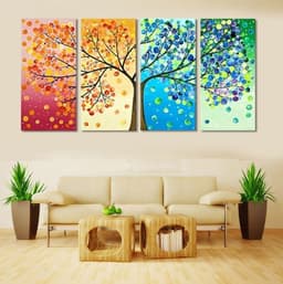image-Canvas print micro-jet high-definition print decorative painting 4 puzzle color tree leaves fruit creative puzzle