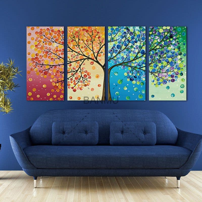 image-Canvas print micro-jet high-definition print decorative painting 4 puzzle color tree leaves fruit creative puzzle