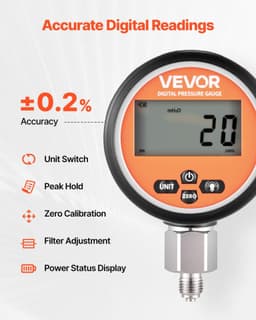 image-VEVOR Digital Hydraulic Pressure Test Coupling Kit, 10000 PSI Pressure Gauge Manometer Tester with 1 Gauge, 1 Test Coupling, 1 Quick-Release Coupler, and 1 Hose for Excavator Construction Machinery