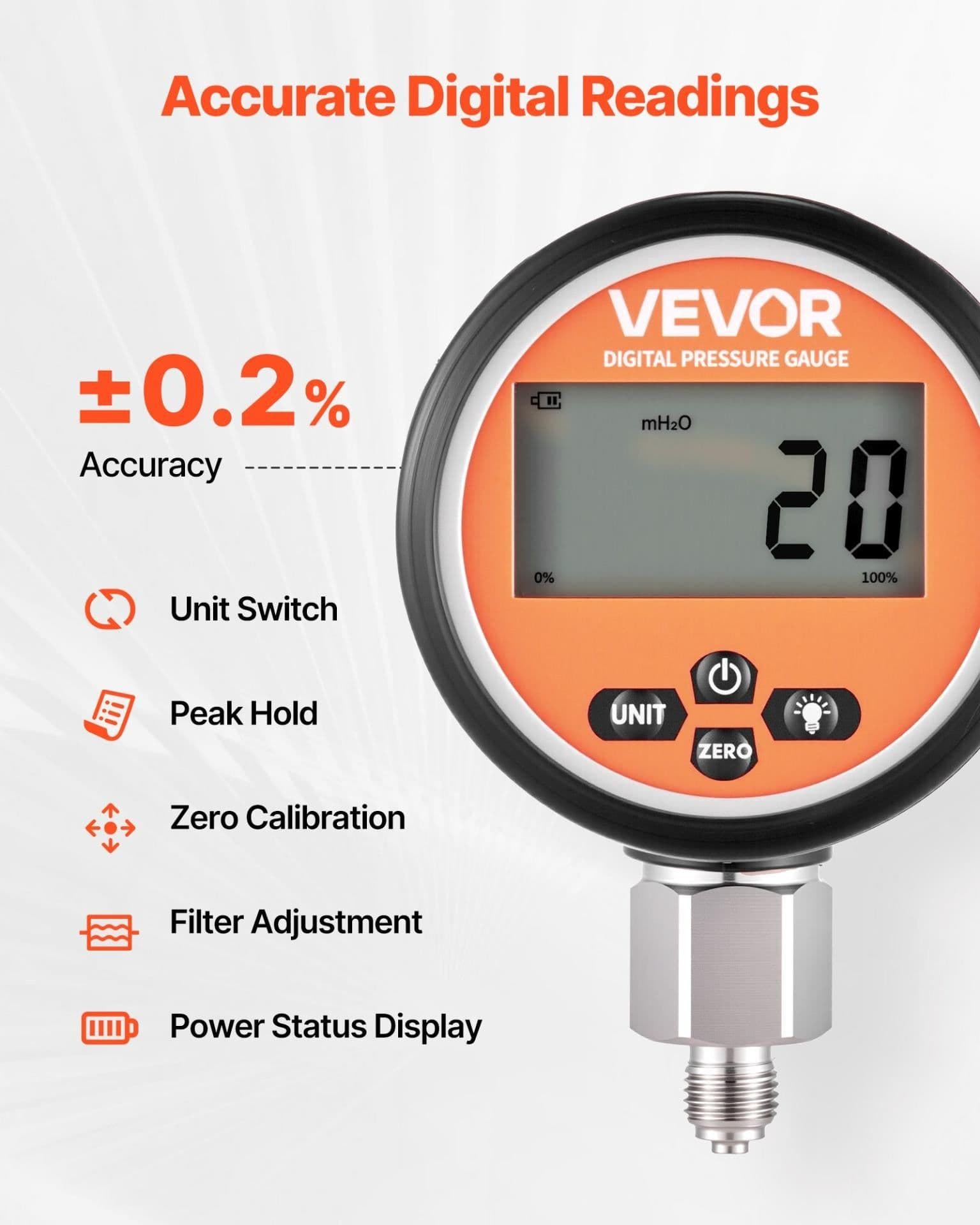 image-VEVOR Digital Hydraulic Pressure Test Coupling Kit, 10000 PSI Pressure Gauge Manometer Tester with 1 Gauge, 1 Test Coupling, 1 Quick-Release Coupler, and 1 Hose for Excavator Construction Machinery