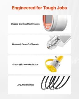image-VEVOR Digital Hydraulic Pressure Test Coupling Kit, 10000 PSI Pressure Gauge Manometer Tester with 1 Gauge, 1 Test Coupling, 1 Quick-Release Coupler, and 1 Hose for Excavator Construction Machinery