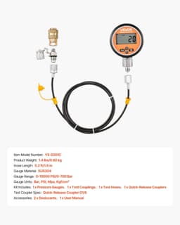 image-VEVOR Digital Hydraulic Pressure Test Coupling Kit, 10000 PSI Pressure Gauge Manometer Tester with 1 Gauge, 1 Test Coupling, 1 Quick-Release Coupler, and 1 Hose for Excavator Construction Machinery