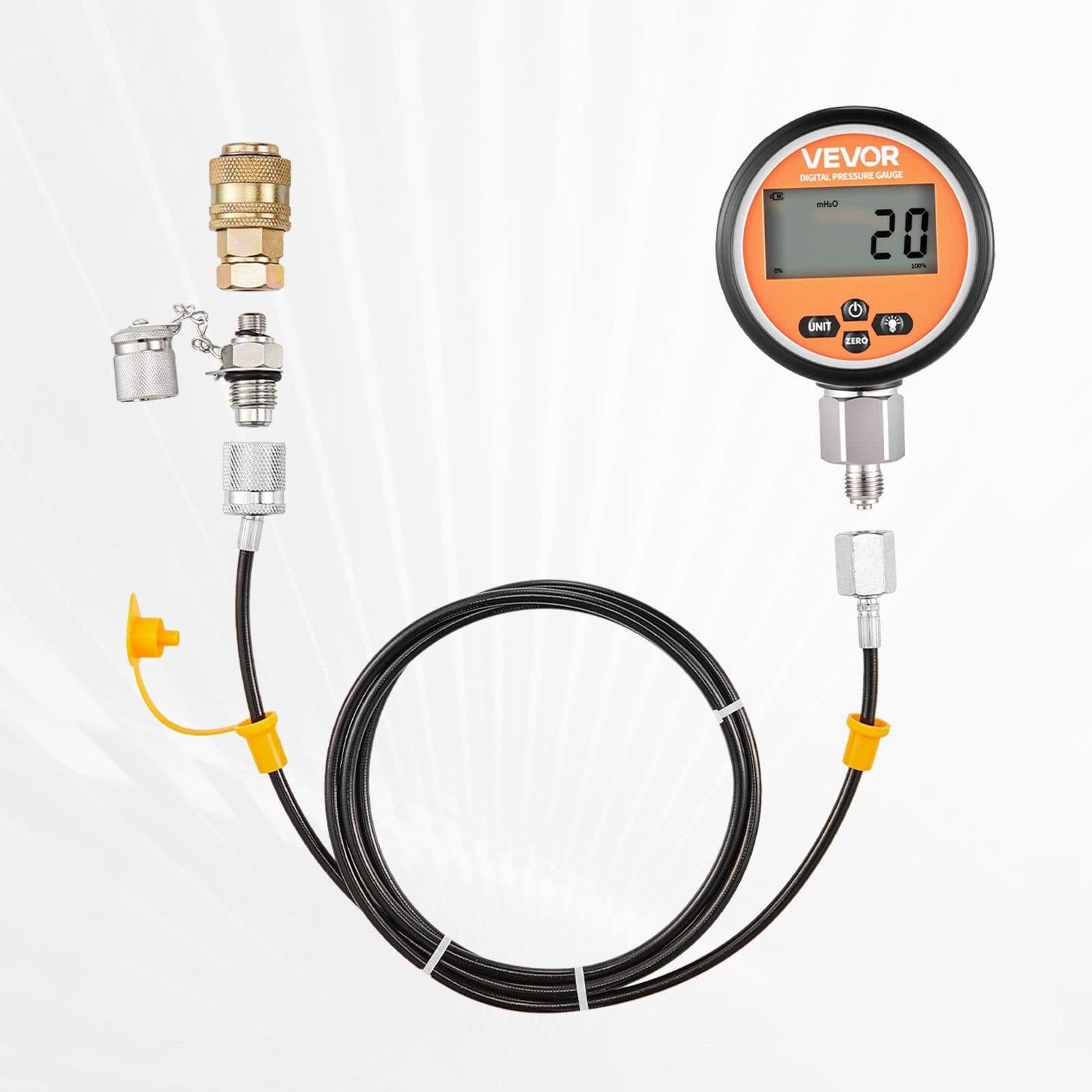 image-VEVOR Digital Hydraulic Pressure Test Coupling Kit, 10000 PSI Pressure Gauge Manometer Tester with 1 Gauge, 1 Test Coupling, 1 Quick-Release Coupler, and 1 Hose for Excavator Construction Machinery