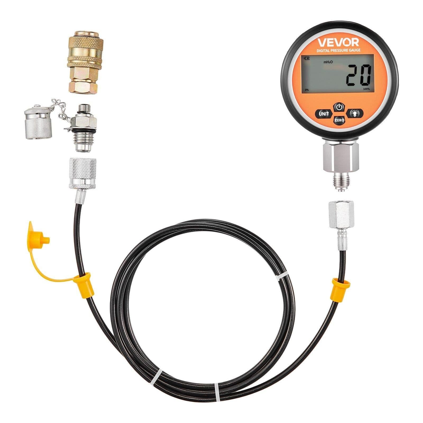 image-VEVOR Digital Hydraulic Pressure Test Coupling Kit, 10000 PSI Pressure Gauge Manometer Tester with 1 Gauge, 1 Test Coupling, 1 Quick-Release Coupler, and 1 Hose for Excavator Construction Machinery