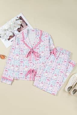image-Pink Bow Wreath Christmas Pajama Set - Long Sleeve 2pc