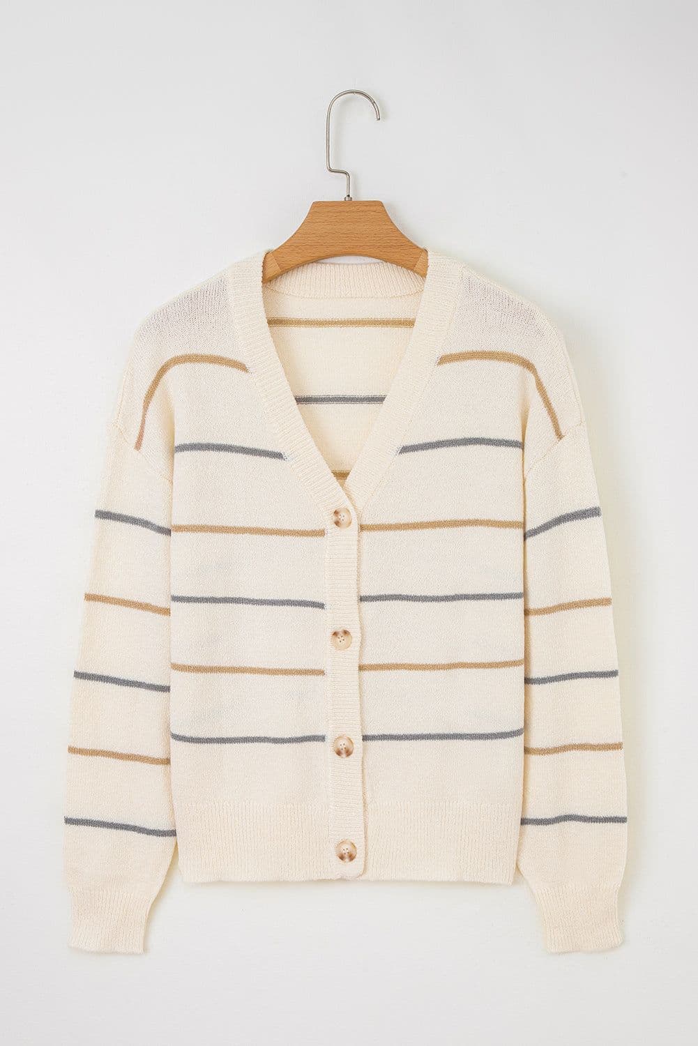 image-Multicolour Striped V Neck Drop Shoulder Cardigan Sweater