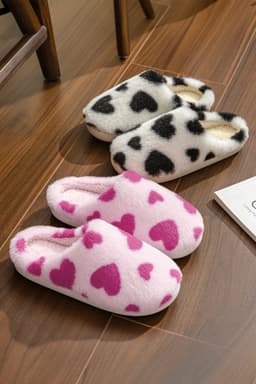 image-Heart Shape Fuzzy Slippers - Red
