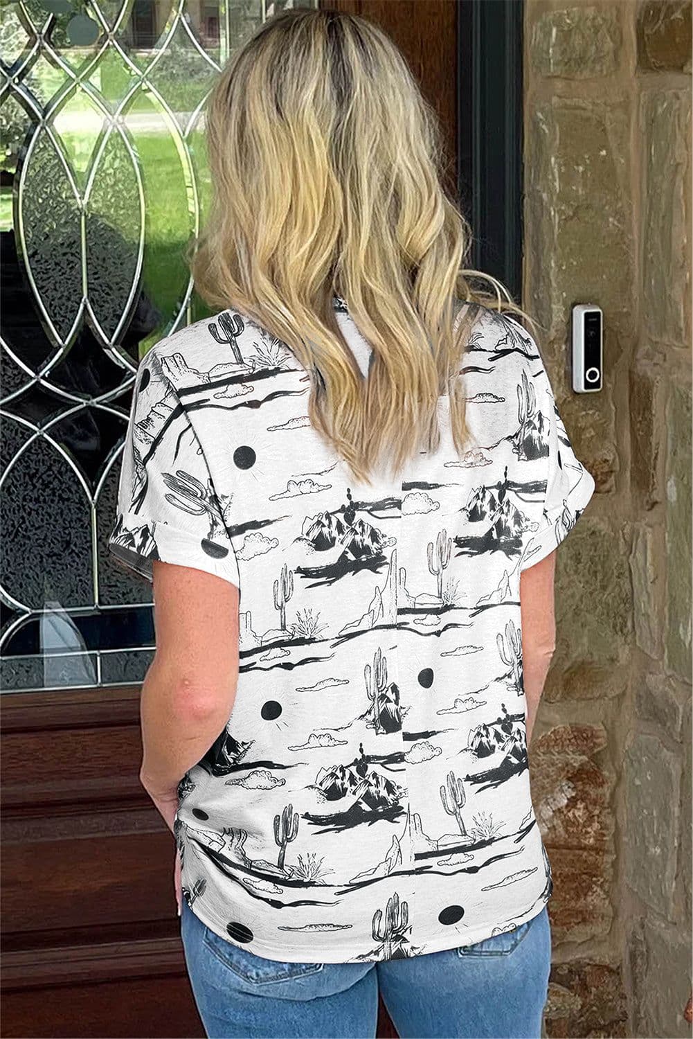 image-Chestnut Desert Sand Print Short Sleeve Knit Top