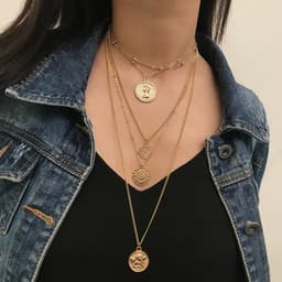 image-European and American cross-border jewelry, multi-layered multi-layer round street shooting elements, women, retro queen, avatar, creative necklace