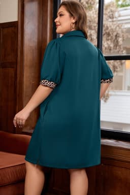 image-Sea Green Leopard Patchwork Mini Dress Plus Size
