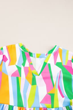 image-Green Abstract Print Ruffled Sleeve V Neck Dress
