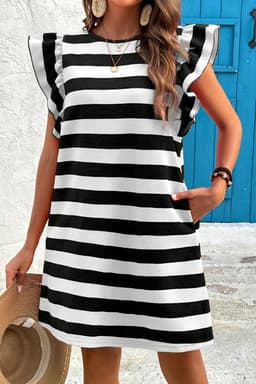image-Red Stripe Flutter Sleeve Shift Dress